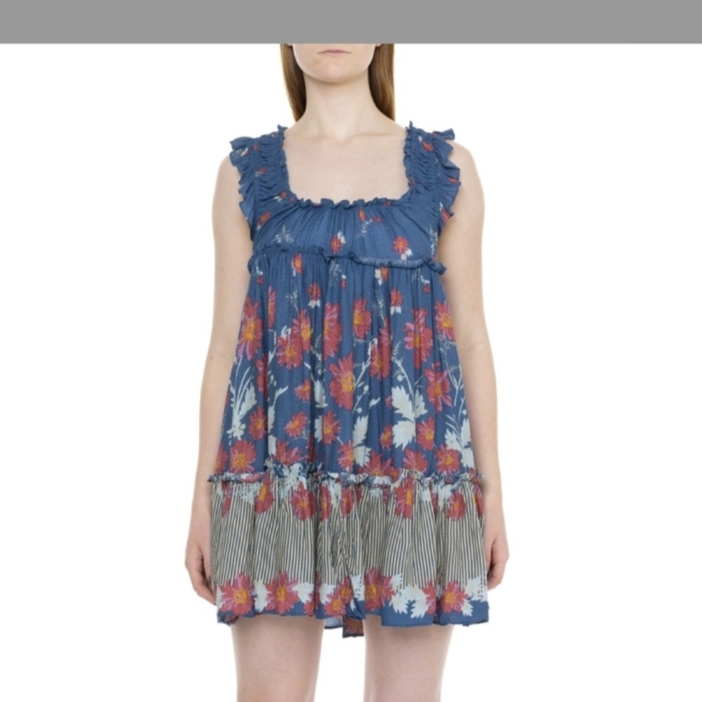 Blue Floral Ruffled Summer Dress